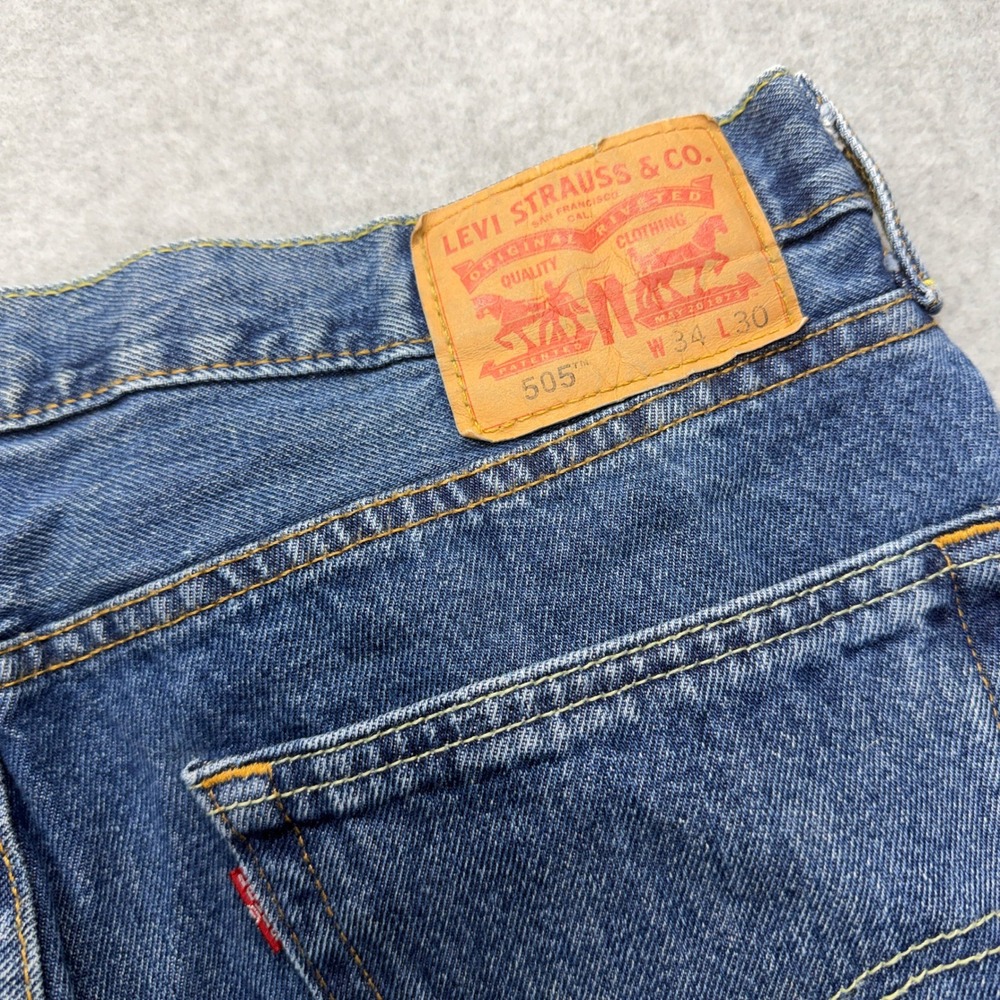 Levi Strauss 505 Regular Fit Straight Leg Jeans Mens W34 L30 Blue Denim - Picture 7 of 9
